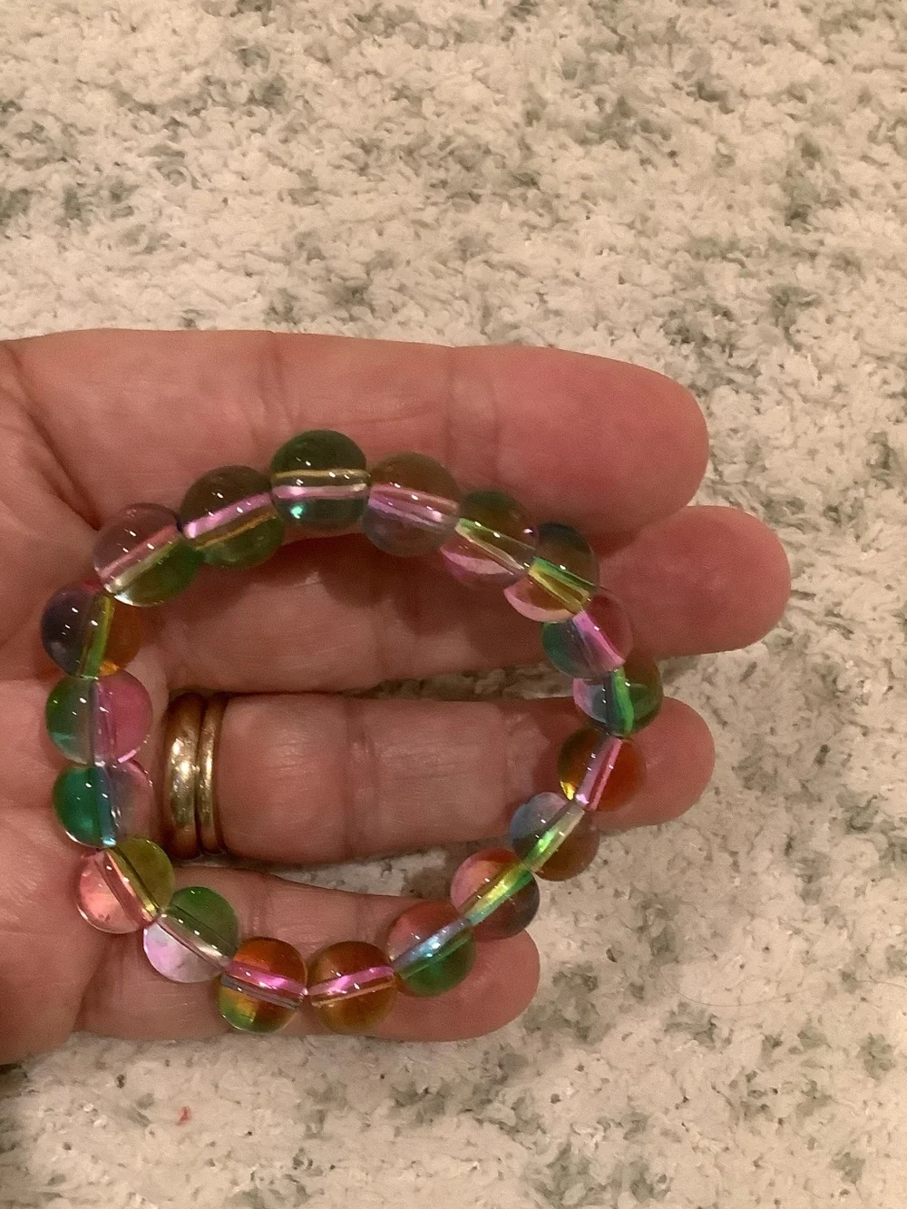 Iridescent Rainbow Beaded Stretchy Bracelet NWT 7”